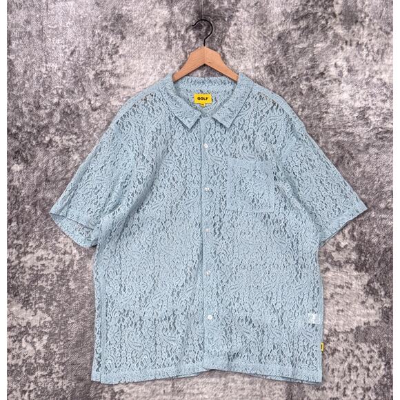 GOLF WANG Shirt XXL Mens Lace Button Up Light Blue - Picture 1 of 8